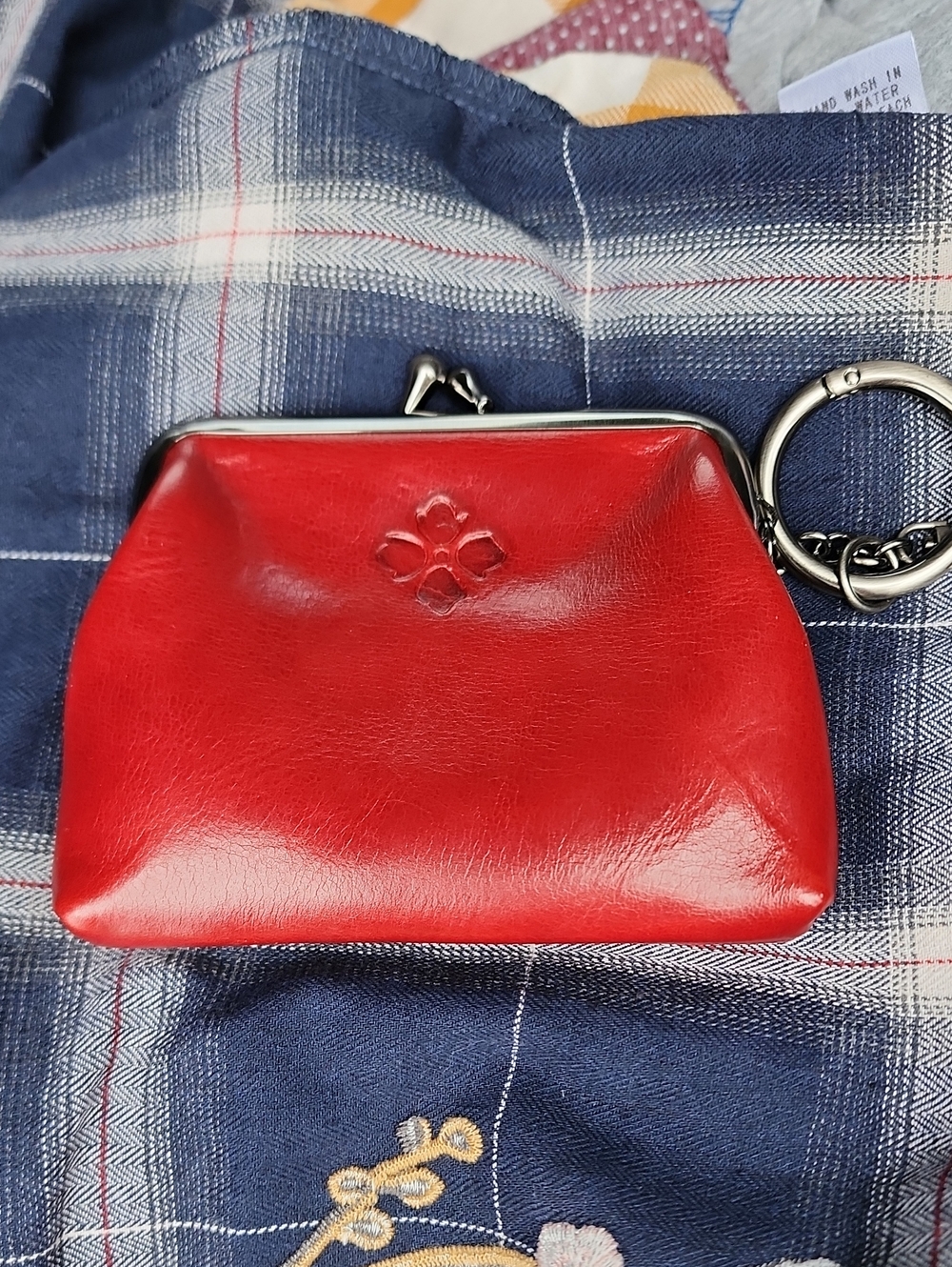 Red Leather Kiss-Lock Coin Pouch Keyring